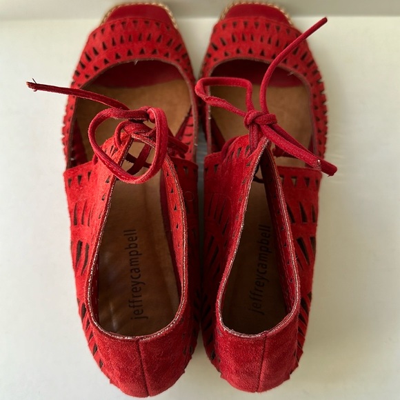 Jeffrey Campbell Rodillo Red Suede Low Wedge Sandals - Picture 5 of 9